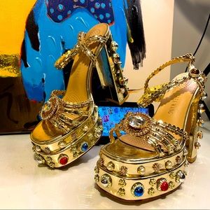 Akira  Azelia Wang Bejeweled Gold Sandle